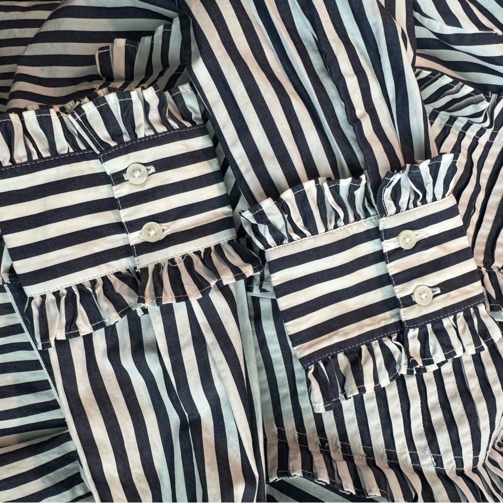 Ruffle-trim tuxedo shirt in stripe - Picture 7 of 12